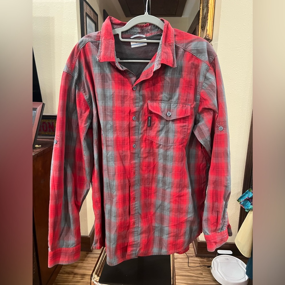Columbia Red and Gray Plaid Casual Shirt